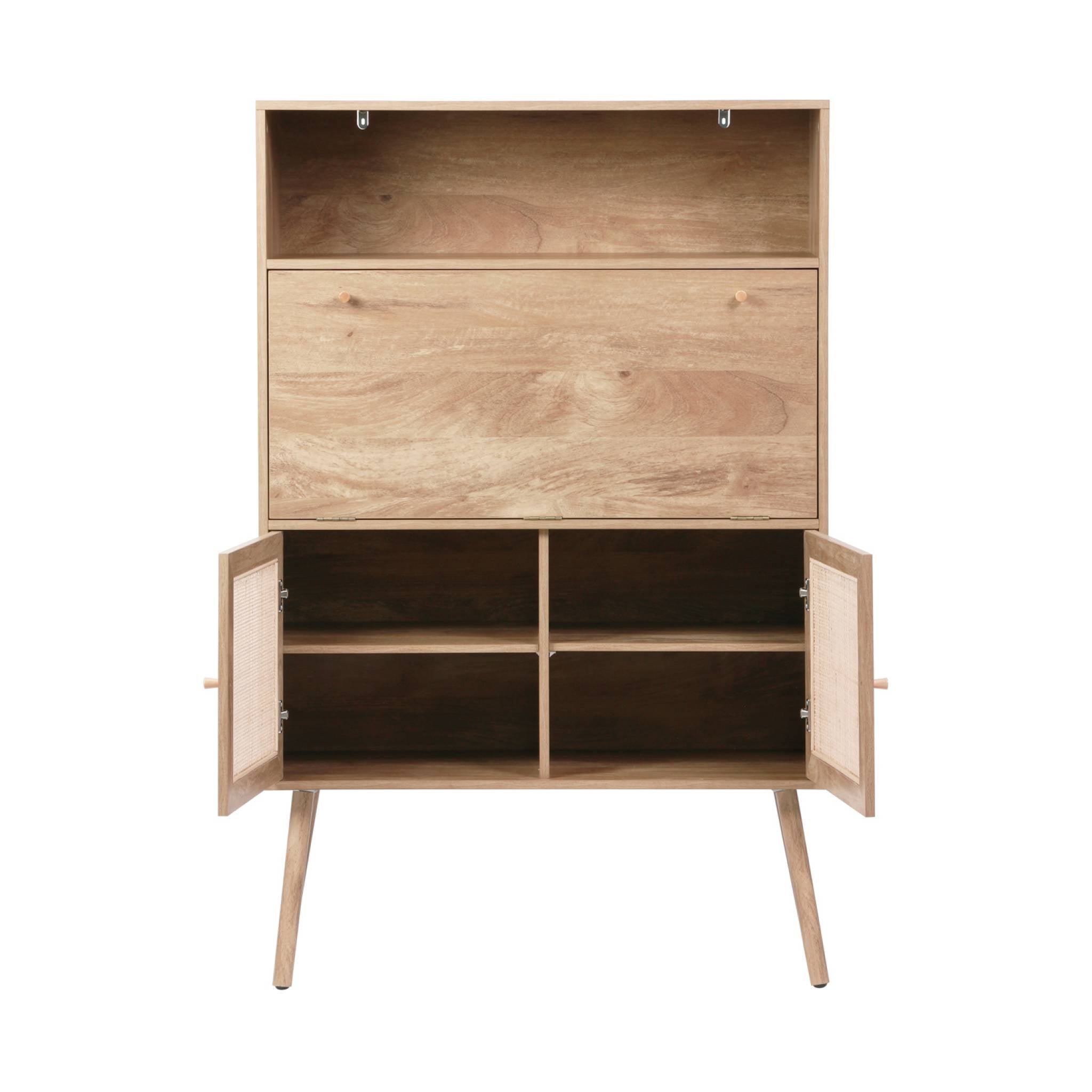 Scrittoio effetto legno e canna da zuccheroa, 2 ante con ripiani,