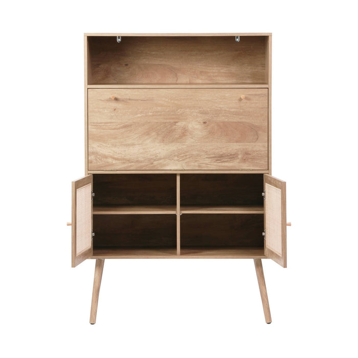 Scrittoio effetto legno e canna da zuccheroa, 2 ante con ripiani,