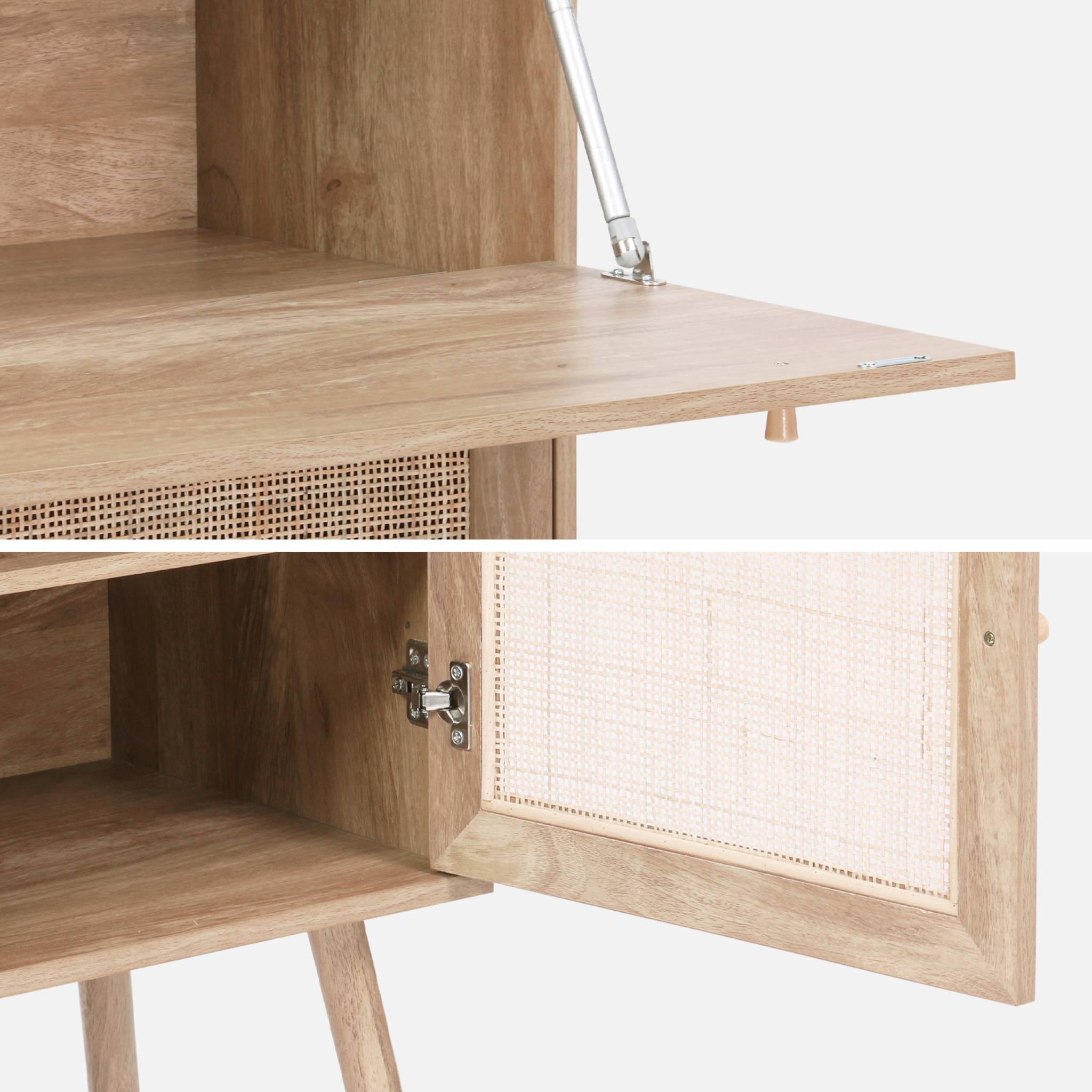 Scrittoio effetto legno e canna da zuccheroa, 2 ante con ripiani,