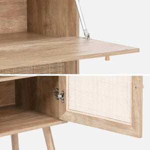 Scrittoio effetto legno e canna da zuccheroa, 2 ante con ripiani,