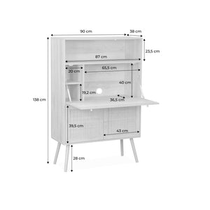 Scrittoio effetto legno e canna da zuccheroa, 2 ante con ripiani,