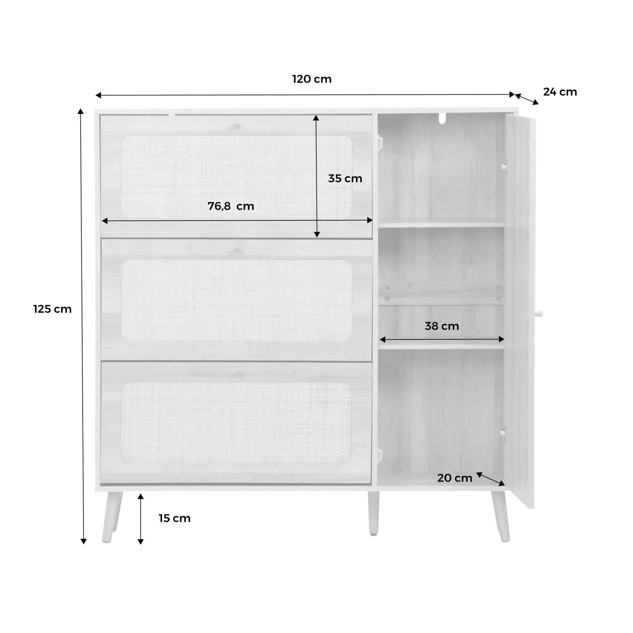 Scarpiera con intreccio 3 cassetti, bianco sporco