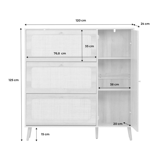 Scarpiera con intreccio 3 cassetti, bianco sporco