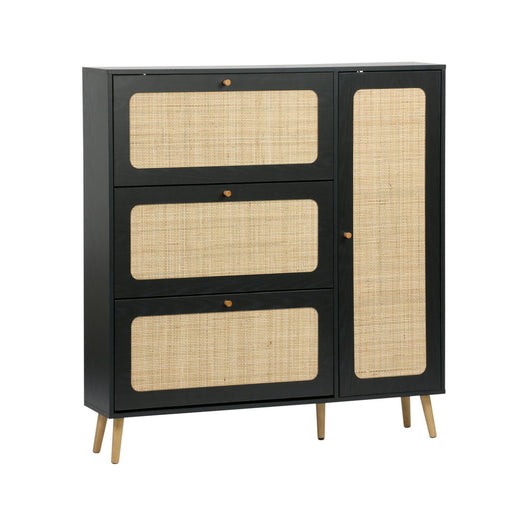 Scarpiera con intreccio 3 cassetti, nero