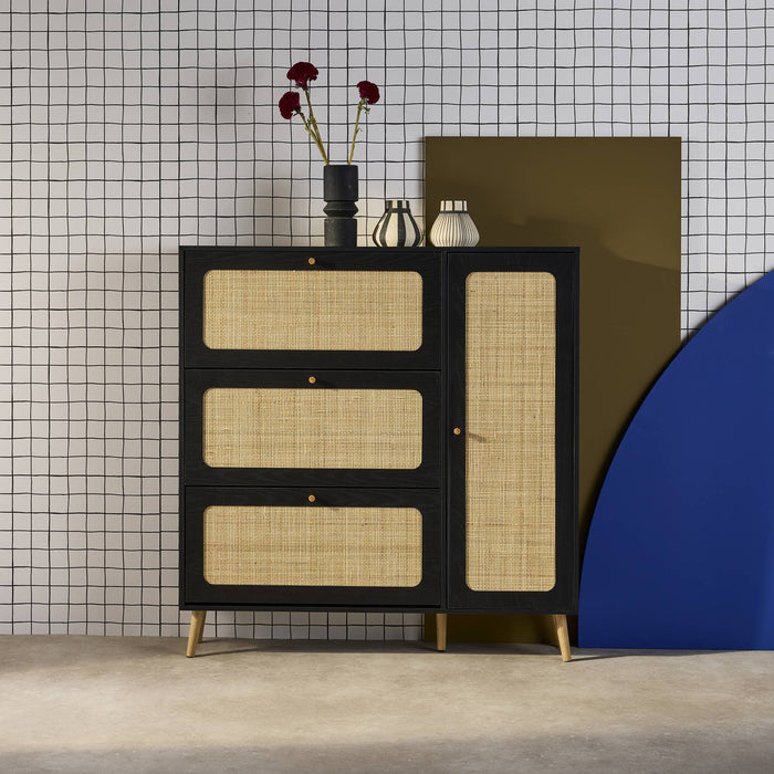 Scarpiera con intreccio 3 cassetti, nero