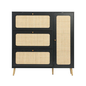 Scarpiera con intreccio 3 cassetti, nero