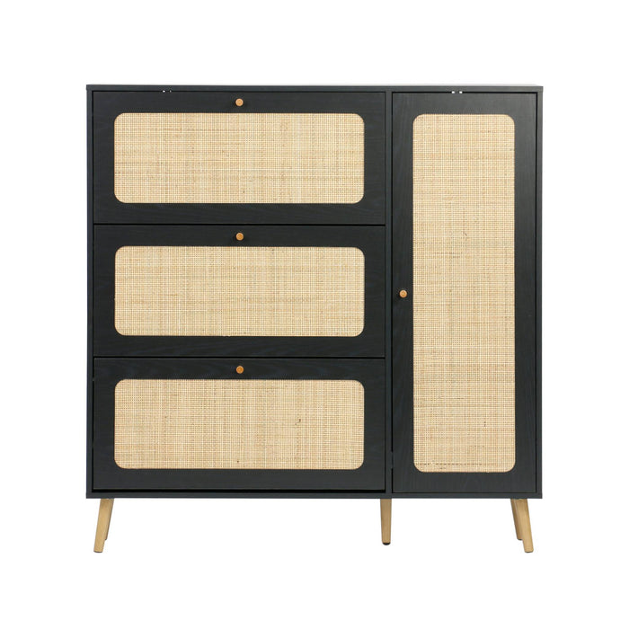 Scarpiera con intreccio 3 cassetti, nero