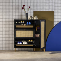 Scarpiera con intreccio 3 cassetti, nero