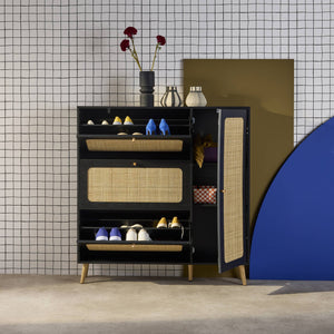 Scarpiera con intreccio 3 cassetti, nero