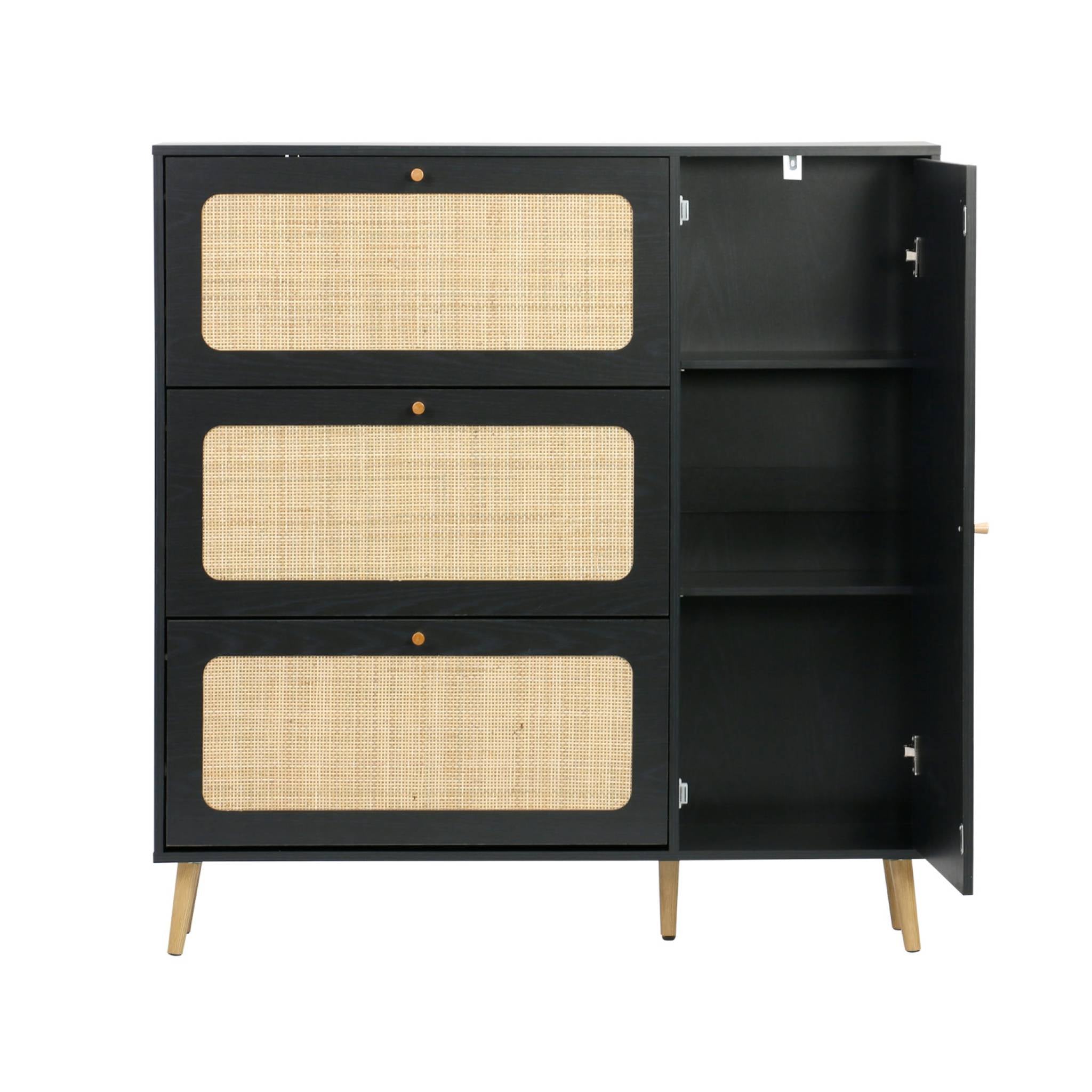 Scarpiera con intreccio 3 cassetti, nero