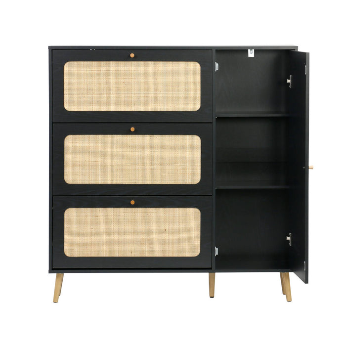 Scarpiera con intreccio 3 cassetti, nero