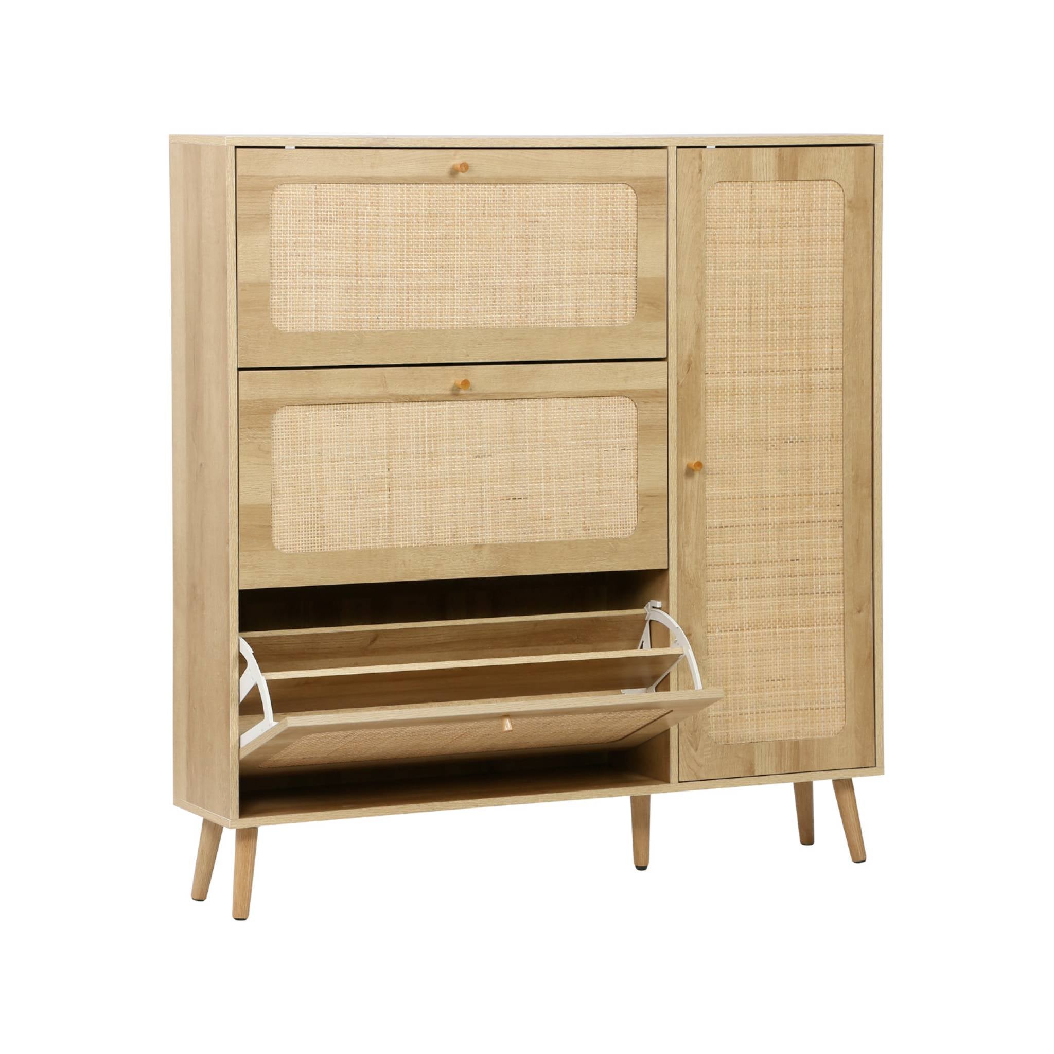 Scarpiera con intreccio 3 cassetti, marrone naturale