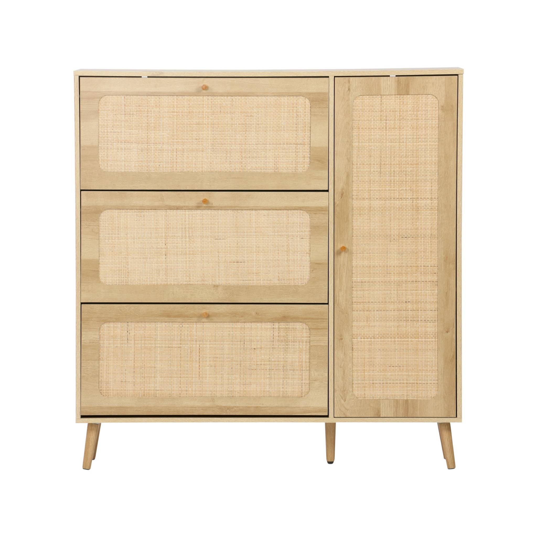 Scarpiera con intreccio 3 cassetti, marrone naturale