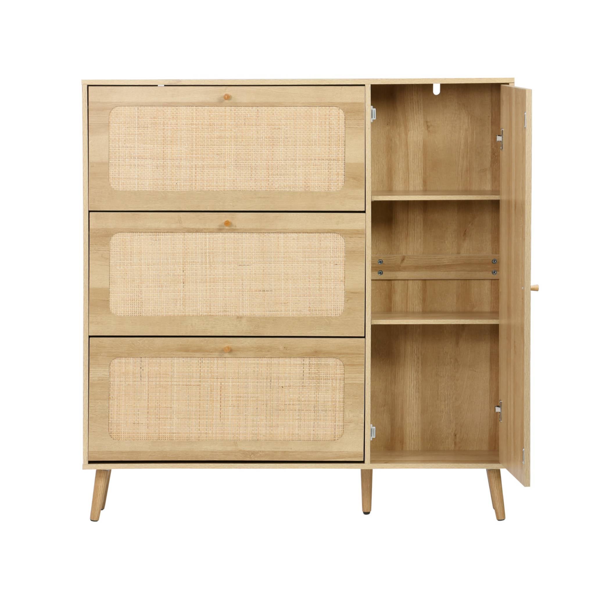 Scarpiera con intreccio 3 cassetti, marrone naturale