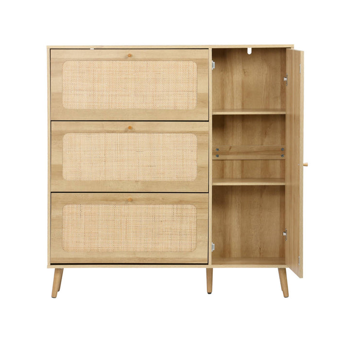 Scarpiera con intreccio 3 cassetti, marrone naturale