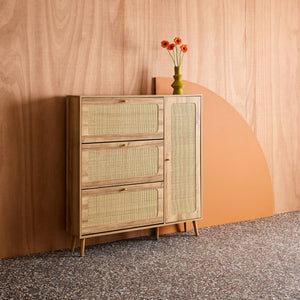 Scarpiera con intreccio 3 cassetti, marrone naturale