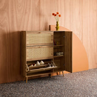 Scarpiera con intreccio 3 cassetti, marrone naturale