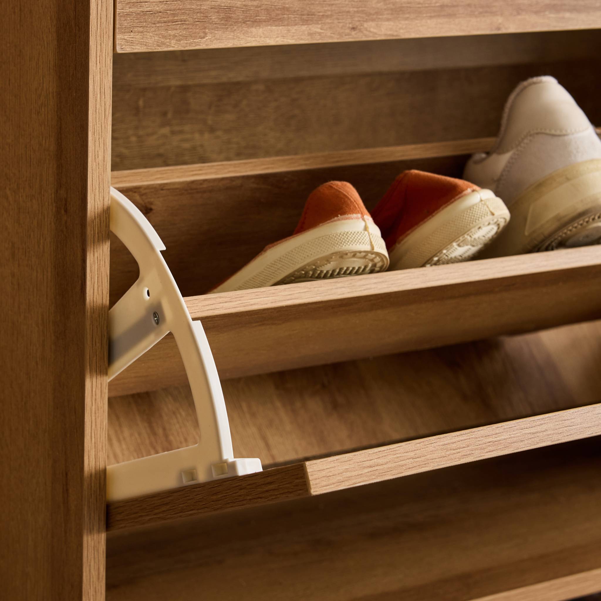 Scarpiera con intreccio 3 cassetti, marrone naturale