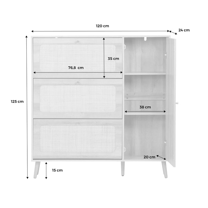 Scarpiera con intreccio 3 cassetti, marrone naturale