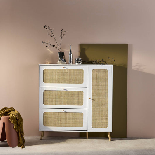 Scarpiera con intreccio 3 cassetti, bianco sporco