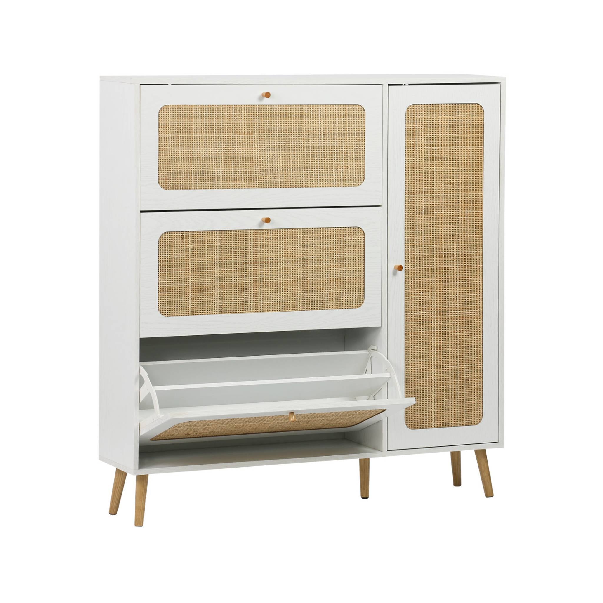 Scarpiera con intreccio 3 cassetti, bianco sporco