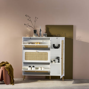 Scarpiera con intreccio 3 cassetti, bianco sporco