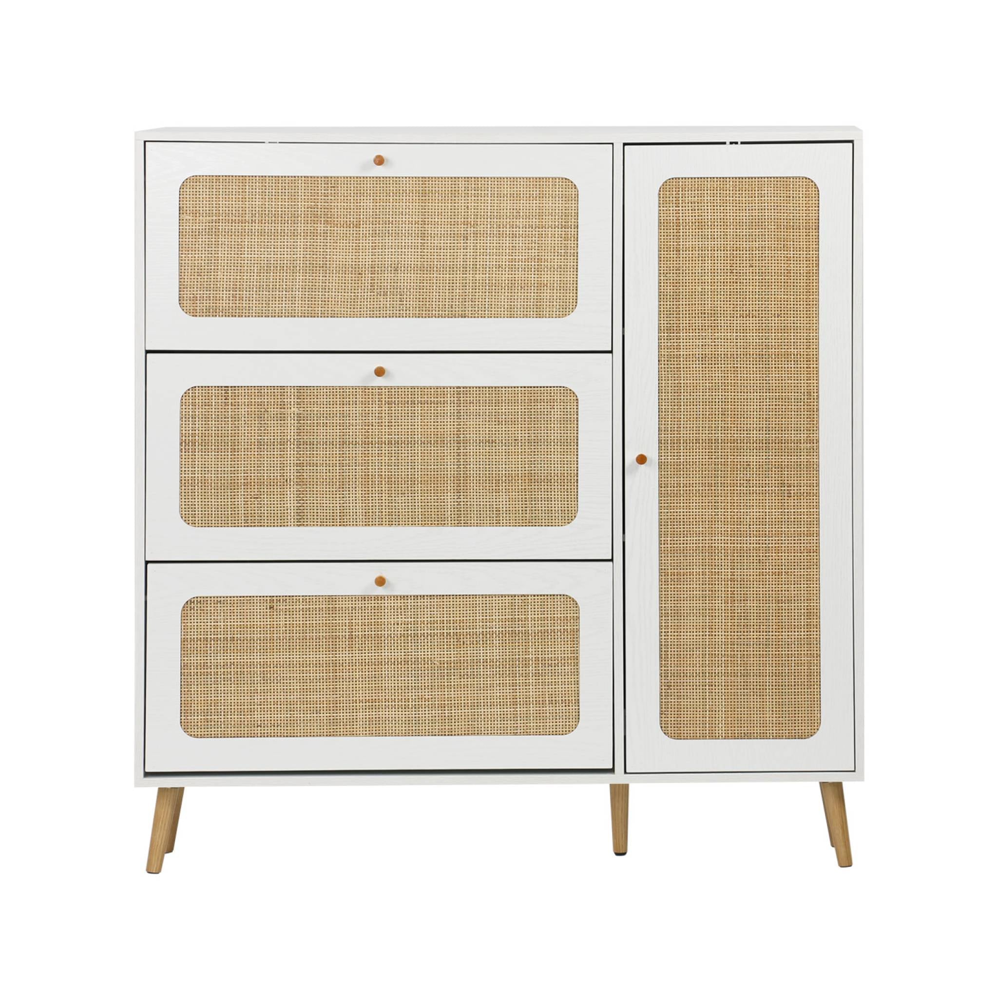 Scarpiera con intreccio 3 cassetti, bianco sporco