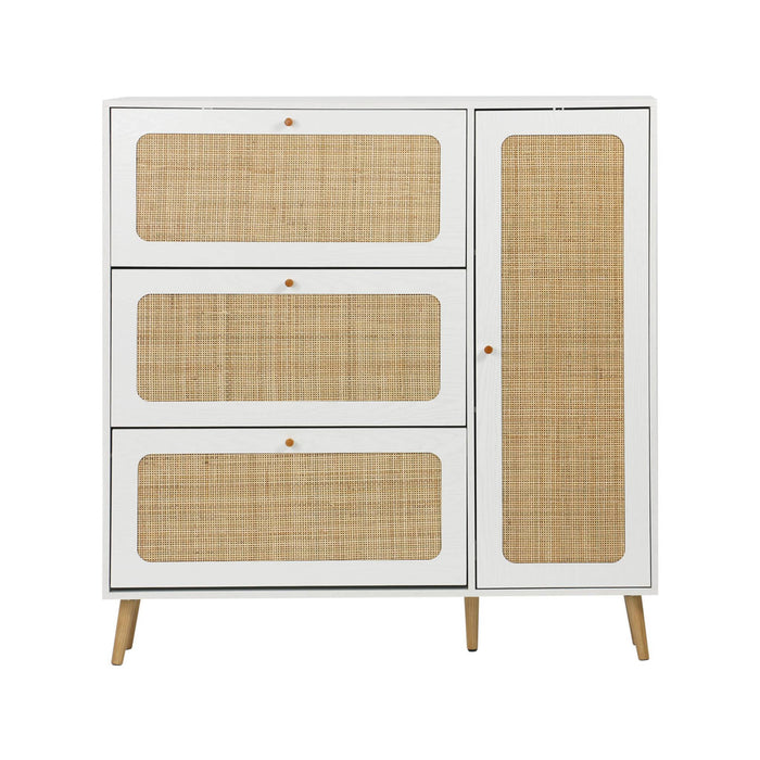 Scarpiera con intreccio 3 cassetti, bianco sporco