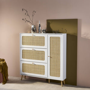 Scarpiera con intreccio 3 cassetti, bianco sporco