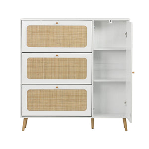 Scarpiera con intreccio 3 cassetti, bianco sporco