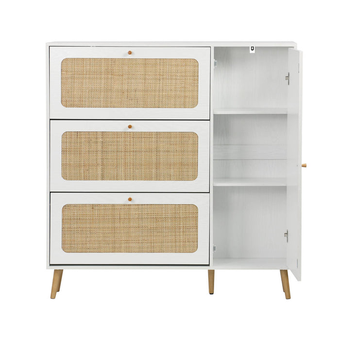 Scarpiera con intreccio 3 cassetti, bianco sporco