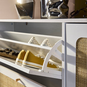 Scarpiera con intreccio 3 cassetti, bianco sporco