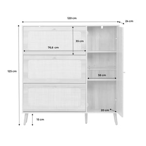 Scarpiera con intreccio 3 cassetti, bianco sporco