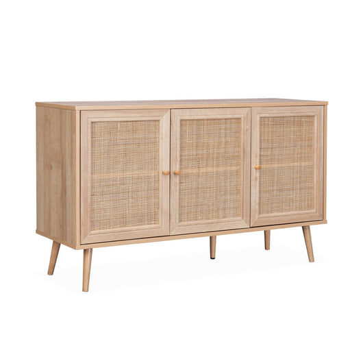 Credenza in cannage 3 porte, 120cm, marrone naturale