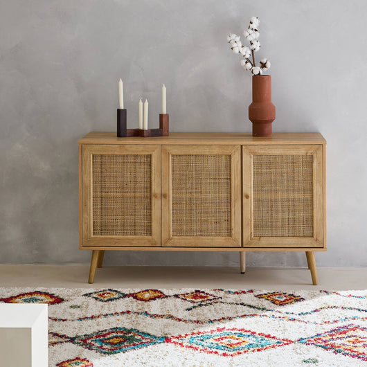 Credenza in cannage 3 porte, 120cm, marrone naturale