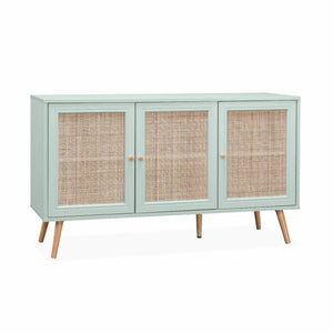Credenza in cannage 3 porte, 120cm, verde celadon