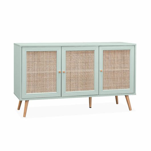 Credenza in cannage 3 porte, 120cm, verde celadon