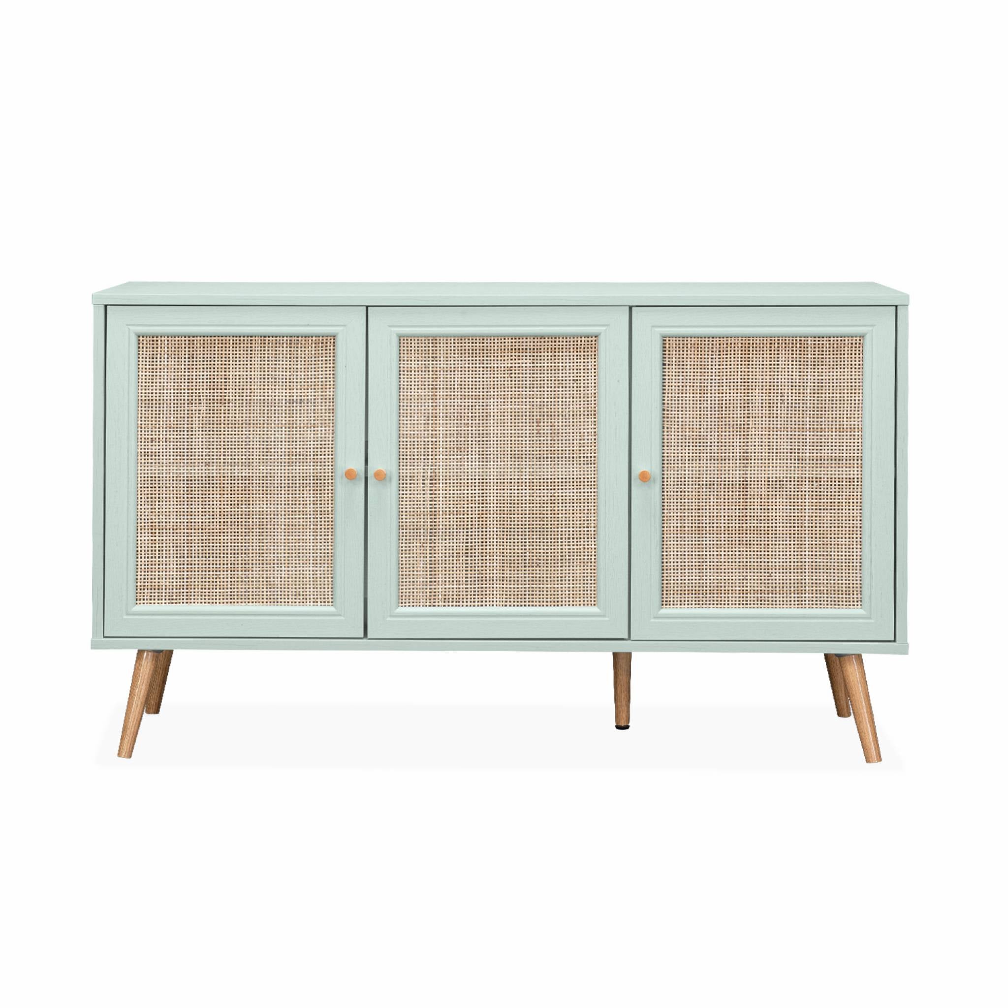 Credenza in cannage 3 porte, 120cm, verde celadon