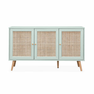 Credenza in cannage 3 porte, 120cm, verde celadon