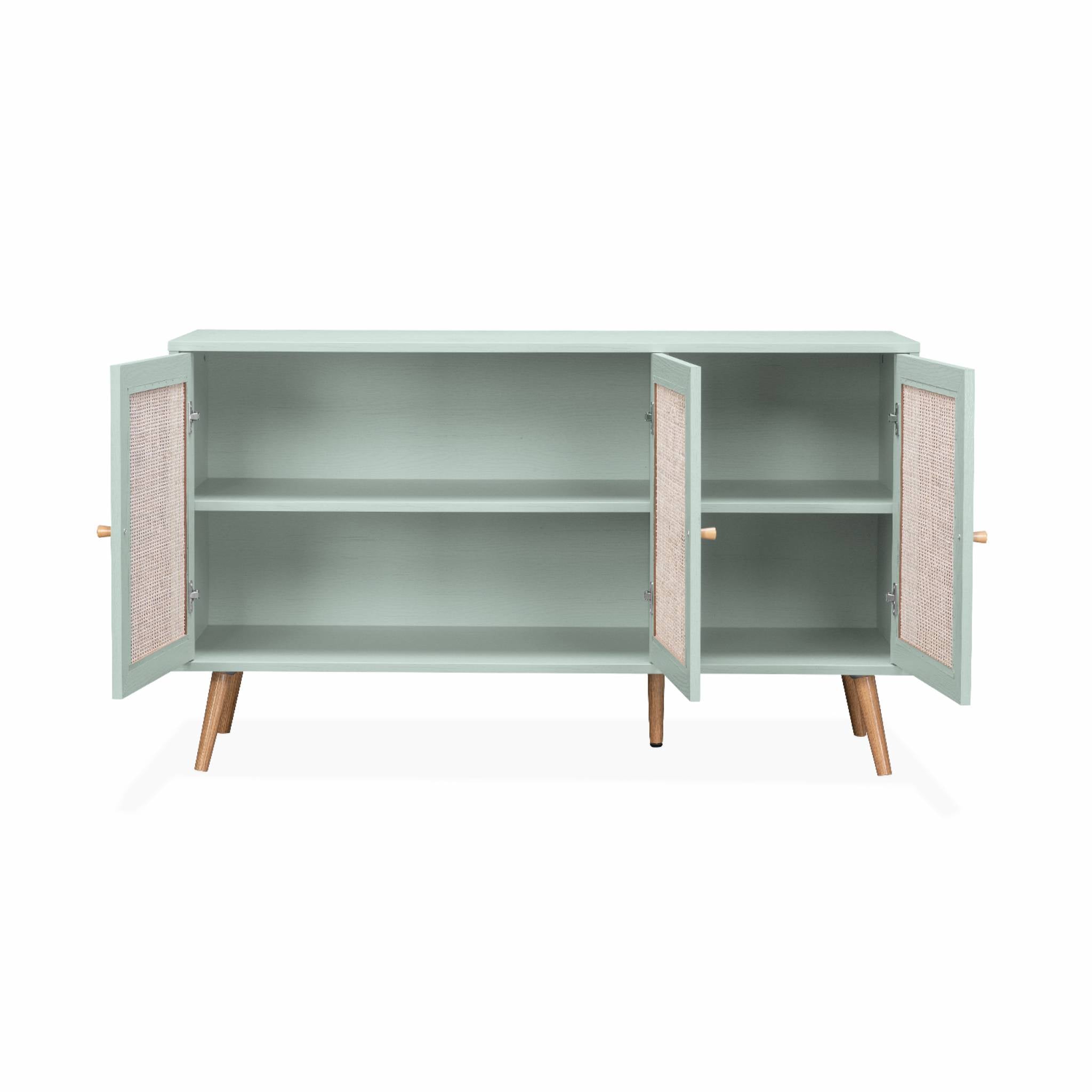 Credenza in cannage 3 porte, 120cm, verde celadon