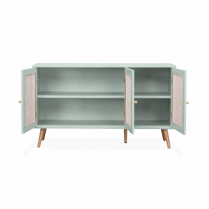 Credenza in cannage 3 porte, 120cm, verde celadon