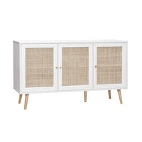 Credenza in cannage 3 porte, 120cm, bianco sporco