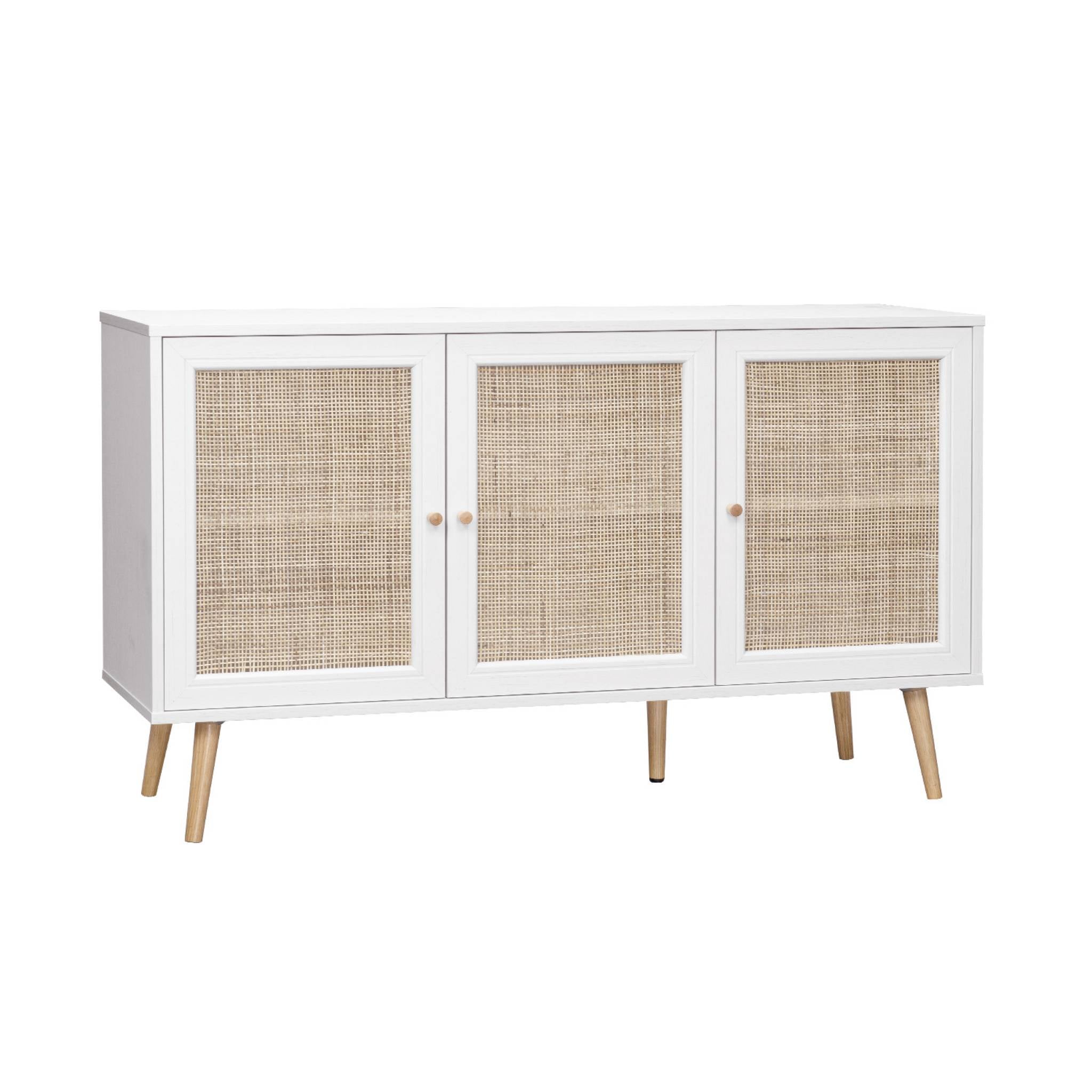 Credenza in cannage 3 porte, 120cm, bianco sporco