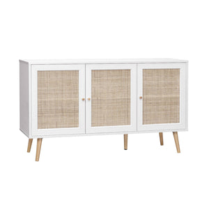 Credenza in cannage 3 porte, 120cm, bianco sporco