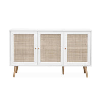 Credenza in cannage 3 porte, 120cm, bianco sporco
