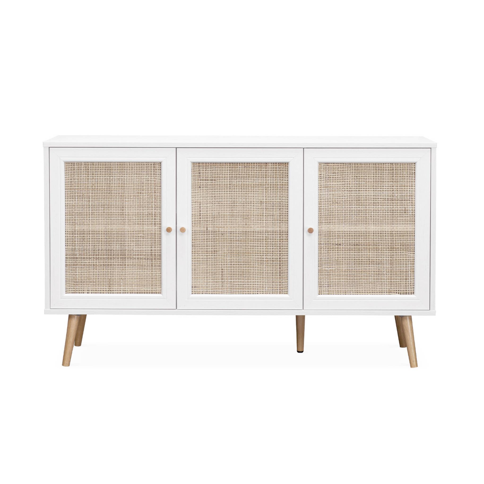 Credenza in cannage 3 porte, 120cm, bianco sporco