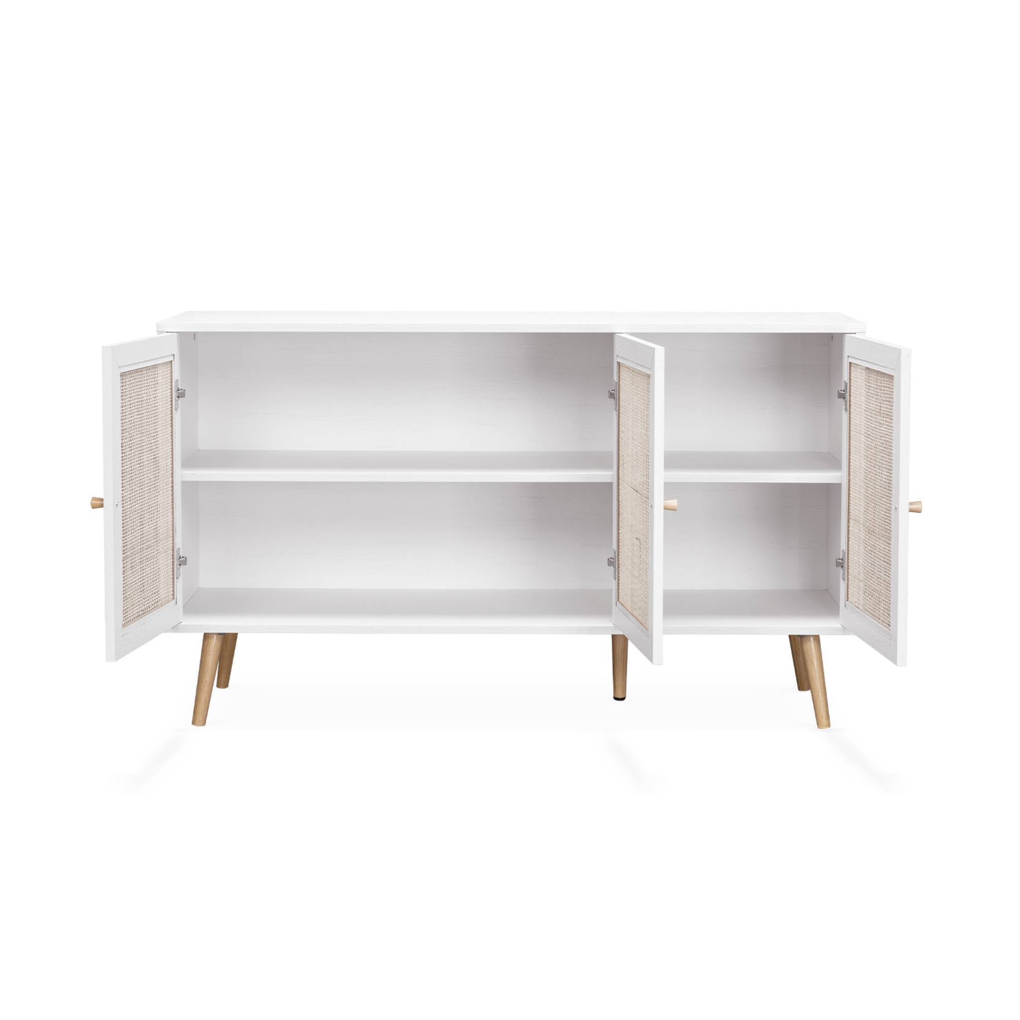 Credenza in cannage 3 porte, 120cm, bianco sporco