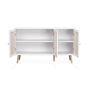 Credenza in cannage 3 porte, 120cm, bianco sporco