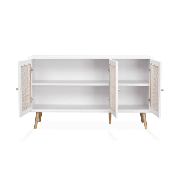 Credenza in cannage 3 porte, 120cm, bianco sporco