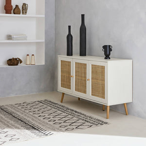 Credenza in cannage 3 porte, 120cm, bianco sporco